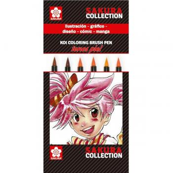 SAKURA Koi Coloring Brush Pen Set, Tonos de Piel/Rosas, 6 Unidades