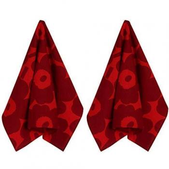 Marimekko Pieni Unikko - Paño de Cocina, 47 x 70 cm, 2 Unidades, Color Rojo