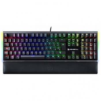 Newskill Serike Teclado Gaming Compacto, Antighosting, Teclas Macro Programables, Resposamuñecas plegable, Switches Otemu Blue, USB, Layout español, Compatible Windows, Mac Os y Android, Negro