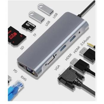 ZeroMax ZM-BYL-2120 10-in-1 USB-C Docking Station with Dual 4K HDMI, Gigabit Ethernet, USB 2.0 Type-C, VGA, RJ-45 LAN, SD/microSD Card