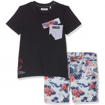 IKKS Ensemble T Shirt Navy Bermuda PALMIERS ET Fleurs, Conjunto de Ropa para Bebés, Bleu 48, 12-18 Meses