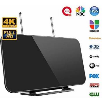 Antena TV, Antena TV Interior HDTV Digital con Amplificador de Señal Inteligente Rango de Recepción 50-80 Millas, 3 M, Soporte Más Canales de TV Gratis 1080P 4K y Todos los Tipos de TV