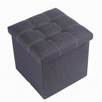 Puf Acolchado Contenedor de Almacenamiento y Asiento Gris 38x38x35cm