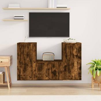 Set de muebles para TV 3 piezas madera contrachapada roble ahumado vidaXL Marrón
