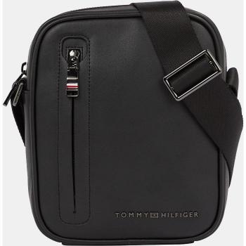 Tommy Hilfiger Men's Black Messenger Bag, Size: ONE SIZE, Adjustable Strap, TH Modern Shoulder Bag 16.5 cm
