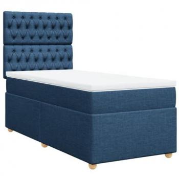 Cama Box Spring con colchón de muelles en tela azul 90x190 cm