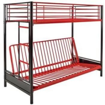 Cama alta MODULO IV - 90x190 cm - Negro/Rojo con banqueta convertible