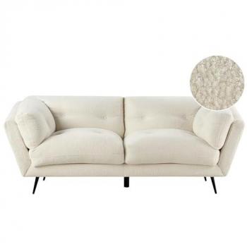 Sofá 3 Plazas Retro Bouclé Blanco Acolchado con Cojines y Patas de Metal Lenvik