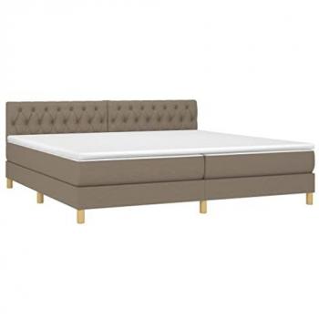 Cama box spring con colchón LED tela gris taupe 200x200 cm