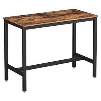 Mesa alta de bar vintage industrial con estructura de hierro y aspecto de madera, ideal para cócteles, fiestas, restaurante, sala de estar y cocina