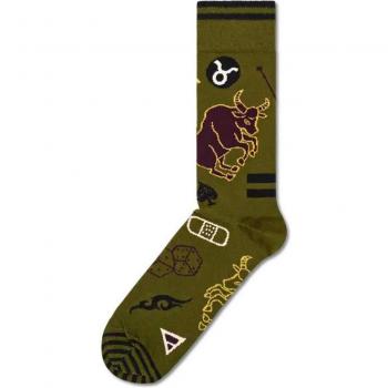 Happy Socks Taurus Sign Crew Socks - Dark Green Patterned Short Sock for Men