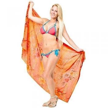 La Leela encubrir las mujeres del vestido de playa pareo pareo floral falda anaranjada 68x43 pulgadas
