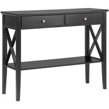 Mesa Consola Negra Retro con 2 Cajones para Pasillo 80 cm