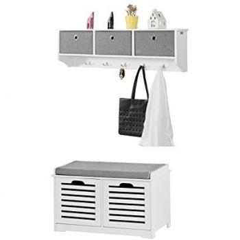 Mueble Recibidor Zapatero con Perchero Gris y Blanco FSR23-K-W + FRG282-W