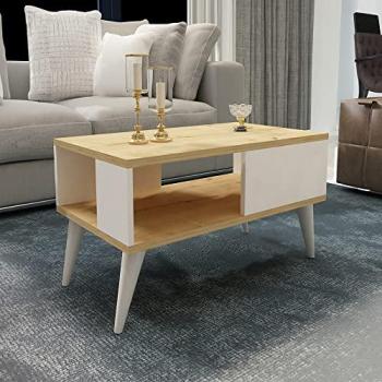 Mesa de Centro Ludvika con Estante Aglomerado 40x90x45 cm - Efecto Roble/Blanco