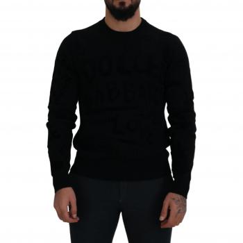 Dolce & Gabbana Black Wool Logo Pattern Crewneck Pullover Sweater - IT46 | S