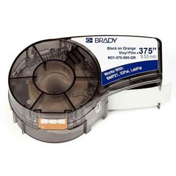 Cinta para impresora de etiquetas Brady M21-375-595-OR, color negro sobre fondo naranja, dimensiones 9,53 mm x 6,40 m, compatible con M210, M210-LAB, M211 y BMP