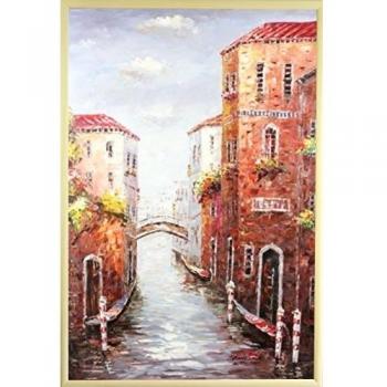 PINTURA al óleo Traumhaftes Venedig - 60 x 90 cm/en lona 24 x 91,44 cm enmarcado en marrón-oro marco de madera