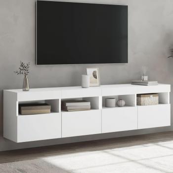 Mueble TV de pared con luces LED 2 uds, dimensiones 80x30x40 cm, color blanco