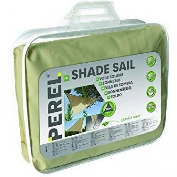 Toldo de vela Perel GSS3500PE Champán, 3.5 x 3.5 m, poliéster resistente al agua y a los rayos UV, fácil instalación con cuerdas y anclajes incluidos, ideal
