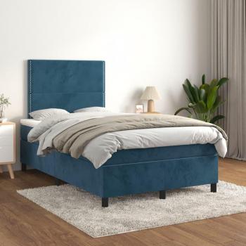 Cama box spring suave con colchón terciopelo azul oscuro 120x200 cm