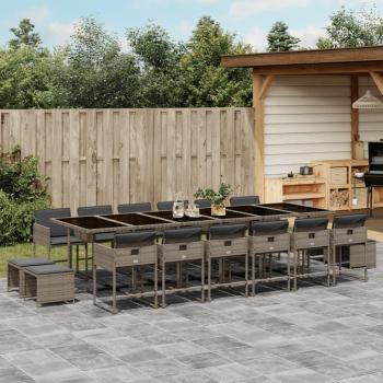 17-Piece Grey Poly Rattan Garden Dining Set with Cushions