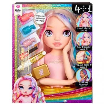 Set de juego Styling Head Playset Rainbow High - Bella, 33 cm, Juego 4 en 1 con Cremas Capilares, Esmalte de Uñas, Cepillo y Herramienta para Teñir, Peinar, Col