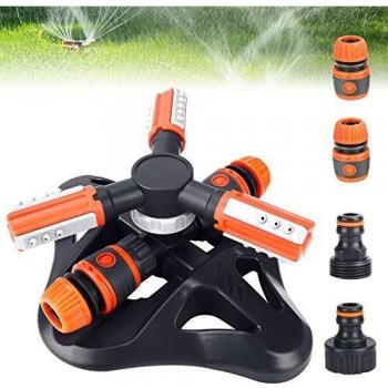 Aiglam Aspersor de Césped, Aspersor de jardín, Aspersor automático de Agua Giratorio de 360 Grados Aspersor de Agua de 3 Brazos Gardena para Equipos de riego