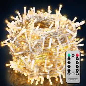 Cadena de luces LED Navidad 60m blanca cálida con control remoto