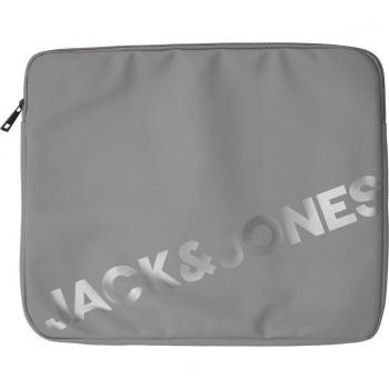 Jack & Jones - Funda para portátil efecto piel en gris con cierre de cremallera