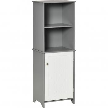 Armario Alto de Baño con Estantería de 4 Niveles 1 Puerta y Estante Ajustable Interior Mueble Auxiliar de Almacenaje 40x30x117 cm Gris