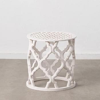 Mesa auxiliar blanca de MDF 50 x 50 x 52 cm con tallado arabesco