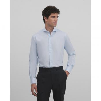 Camisa de vestir cuadrito celeste puño simple para Hombre - Silbon