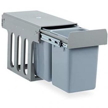 Contenedor de reciclaje empotrable para cocina, deslizable, 2 cubos de 8L, plástico, 35.5 x 25 x 47 cm, gris - Relaxdays