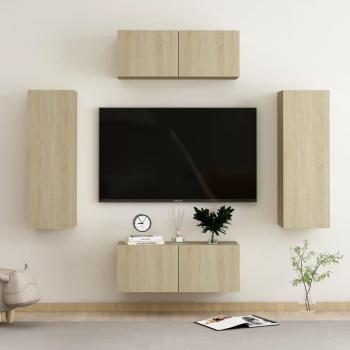 Set de muebles de pared para TV 4 piezas en aglomerado color roble Sonoma