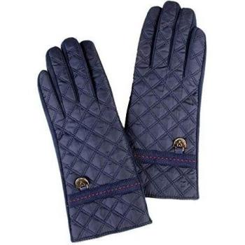 LOLA CASADEMUNT Guantes Acolchados Azul Marino Detalle Ribete Rojo Palma Antelina