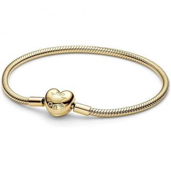 Pulsera Pandora Moments Cadena de Serpiente con Cierre de Corazón en Dorado | 19 cm