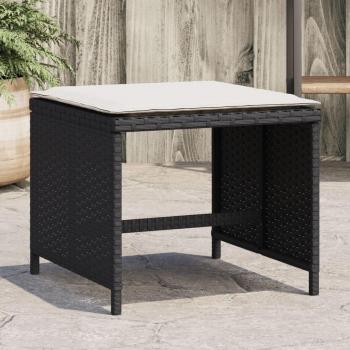4-Piece Black Poly Rattan Garden Stools with Cushions 40x40x35cm