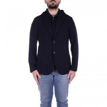 Emporio Armani Blue Hooded Jacket with Zipper, Buttons, and Pockets for Men, Size M