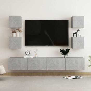 vidaXL Set de muebles de salón TV 6 piezas madera contrachapada gris hormigón