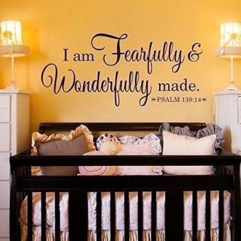 fearfully y muy fabricado scripture adhesivo para pared adhesivo de guardería adhesivo de pared vinilo adhesivo de versículo de la Biblia las niñas niños dormitorio vinilo adhesivo de pared, vinilo, Blanco, 15hx34w