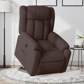 Sillón Eléctrico Reclinable Elevable de Tela Marrón Oscuro con Respaldo y Reposabrazos