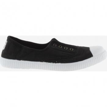 Zapatillas Victoria de Lona Algodón Negras para Mujer con Cierre Elástico y Piso de Caucho Flexible