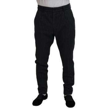 Dolce & Gabbana Dark Gray Stripes Chino Dress Pants - IT52 | L, Slim Fit, Male, Black Striped