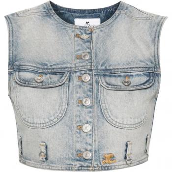 Courrèges Women's Denim Cropped Vest in Clear Blue | Size 40 | 124DBL153DE0016