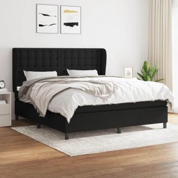 Cama box spring con colchón negro 180x200 cm en tela