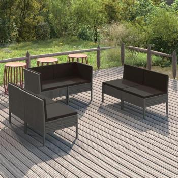 6-Piece Grey Poly Rattan Garden Lounge Set with Cushions