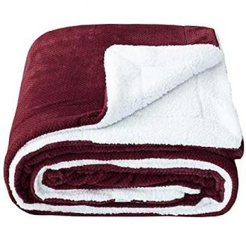 SOCHOW Manta de Lana de Sherpa a Cuadros, Manta Afelpada Reversible Esponjosa Ultrasuave Peluda Acogedora Ligera para Cama Sofá Diván Vino 150 x 200 cm