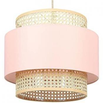 Lámpara Colgante Boho de Ratán Natural con Pantalla de Poliéster Rosa Melocotón 172 cm Yumuri