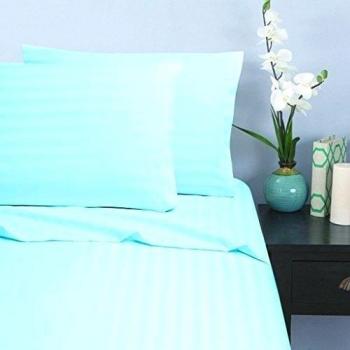 British elección de lino algodón egipcio 600-thread-count satén funda de edredón & pillowcoase., Aqua Blue Stripe, suelto